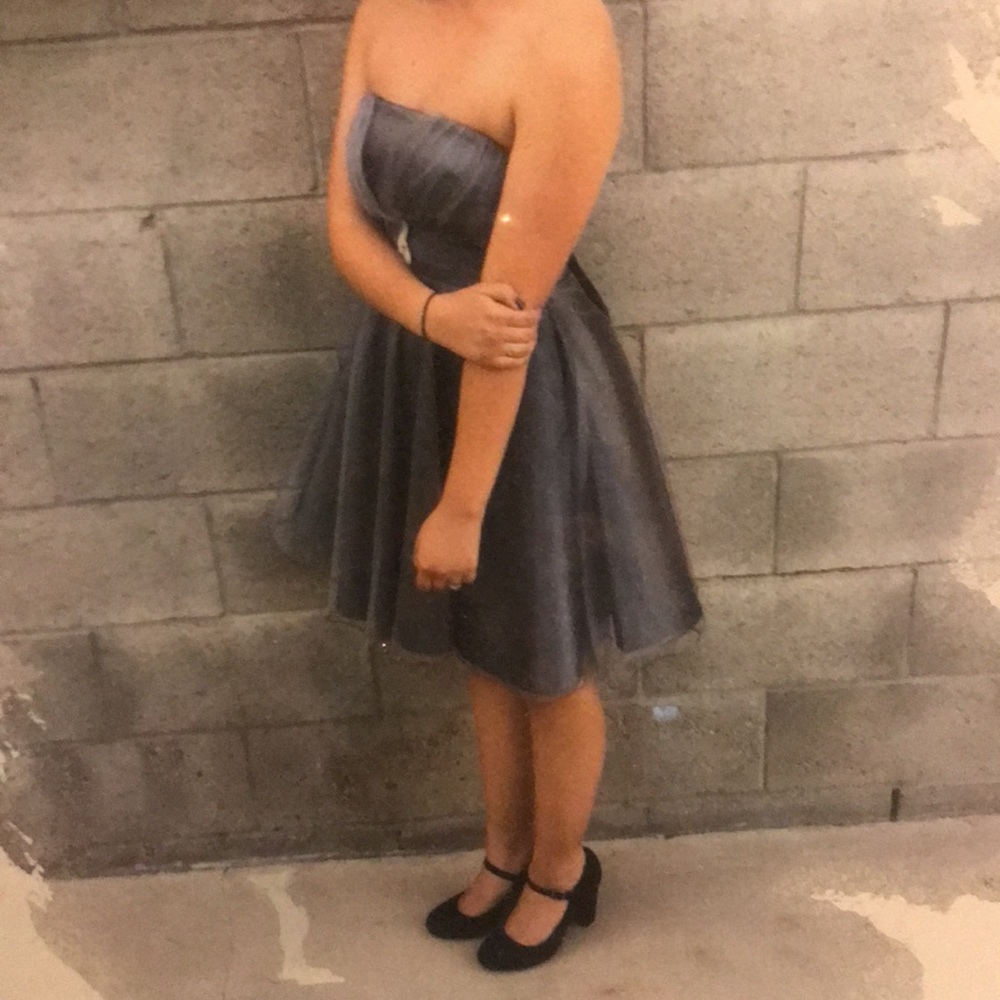 Strapless dress.